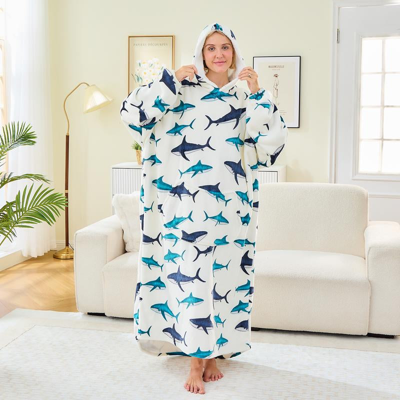 Wearable Blanket Extra Long Hoodie Sherpa Lined Microfiber Fleece Oversized Fluffy Perfect Birthday Christmas for Women