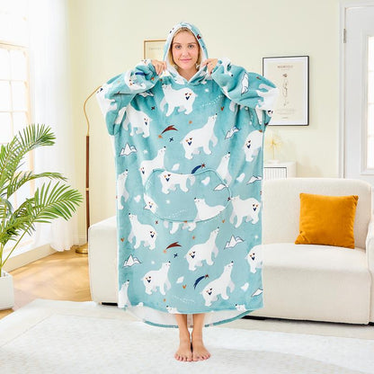 Wearable Blanket Extra Long Hoodie Sherpa Lined Microfiber Fleece Oversized Fluffy Perfect Birthday Christmas for Women