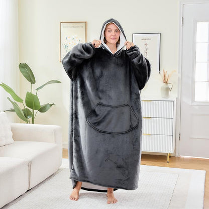 Wearable Blanket Extra Long Hoodie Sherpa Lined Microfiber Fleece Oversized Fluffy Perfect Birthday Christmas for Women