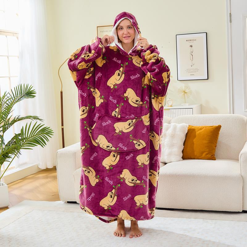 Wearable Blanket Extra Long Hoodie Sherpa Lined Microfiber Fleece Oversized Fluffy Perfect Birthday Christmas for Women